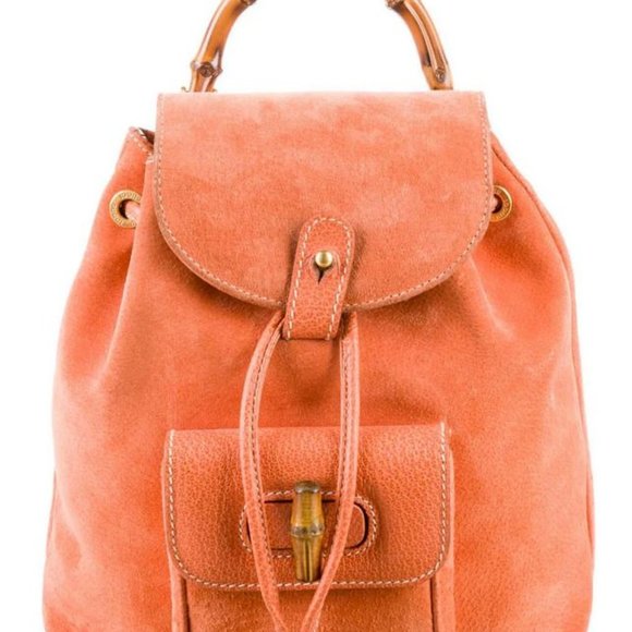 Gucci Mini Suede Bamboo Backpack Orange - Rare Color Auth - Picture 1 of 16